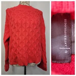 Anthropologie Cable Knit Sweater Small Wide Straight Sleeve High Neck Pink